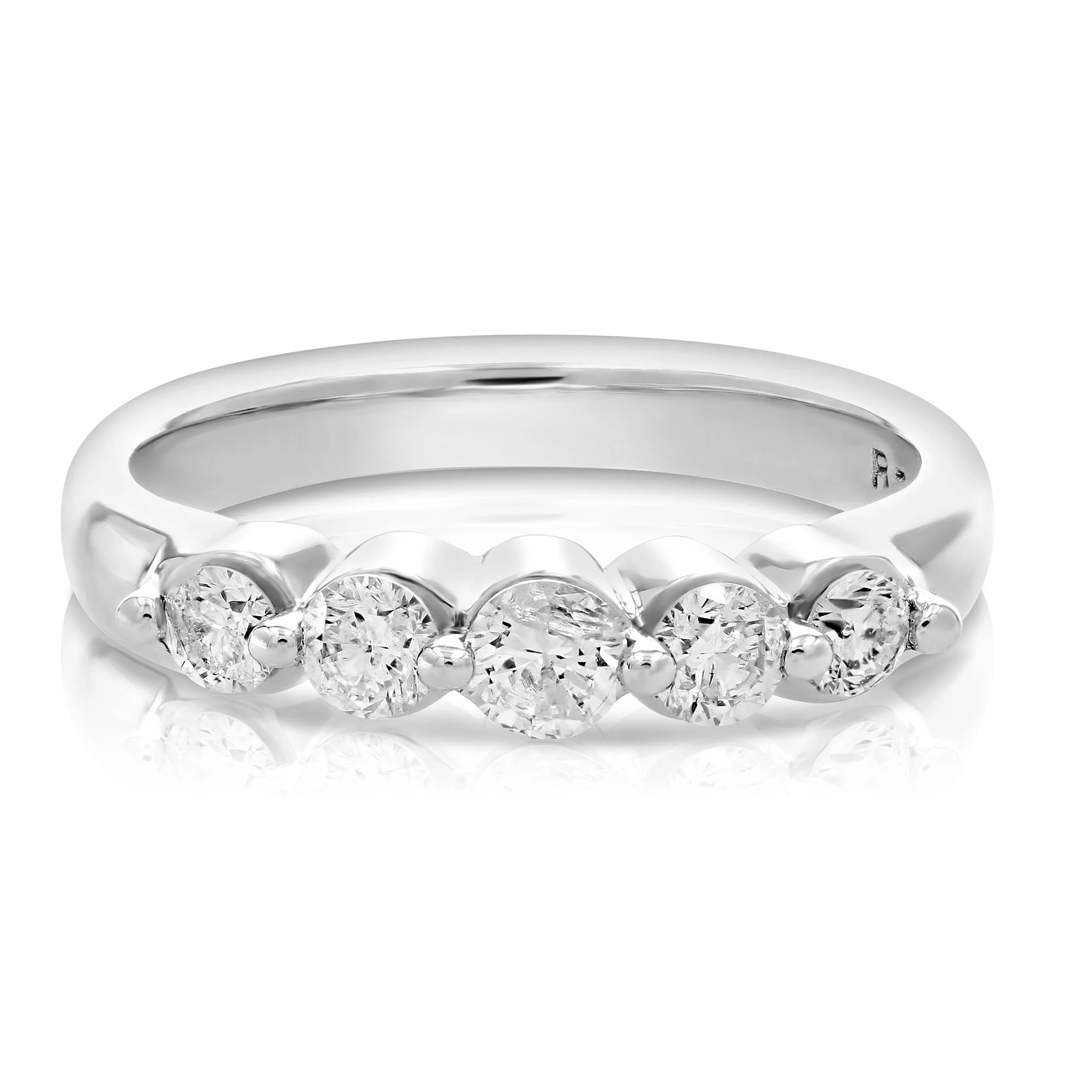 0.70 cttw Diamond 5 Stone Ring 14K White Gold Bridal Engagement