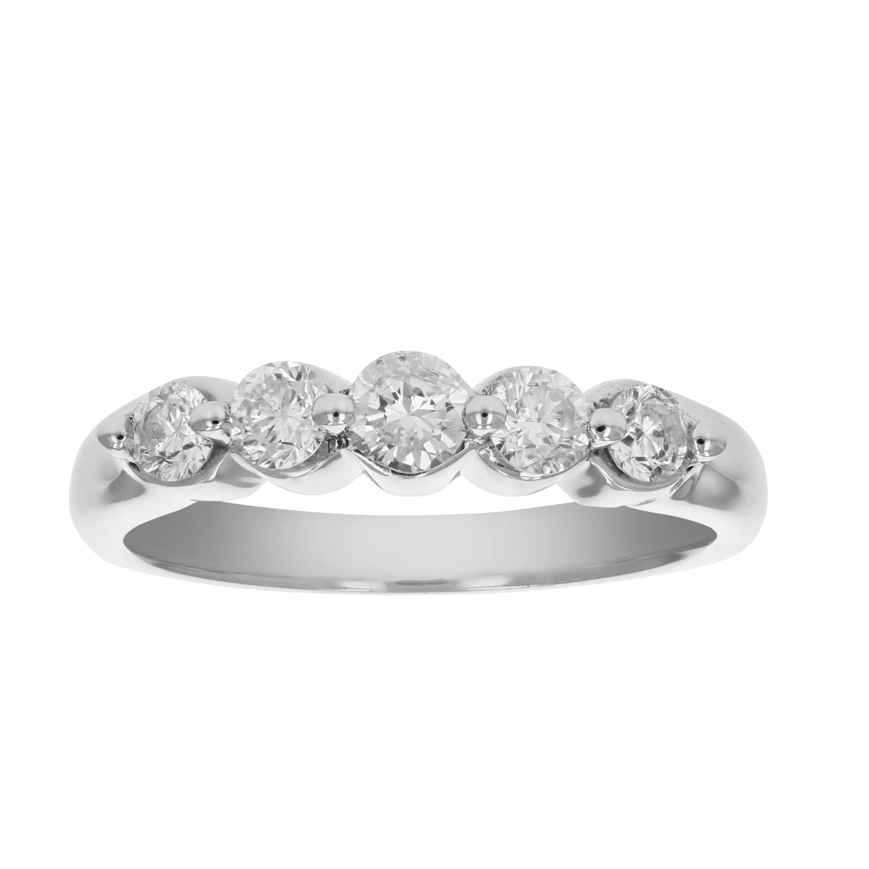 0.70 cttw Diamond 5 Stone Ring 14K White Gold Bridal Engagement