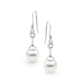 11-12mm Pearl & White Diamond French Hook Earrings