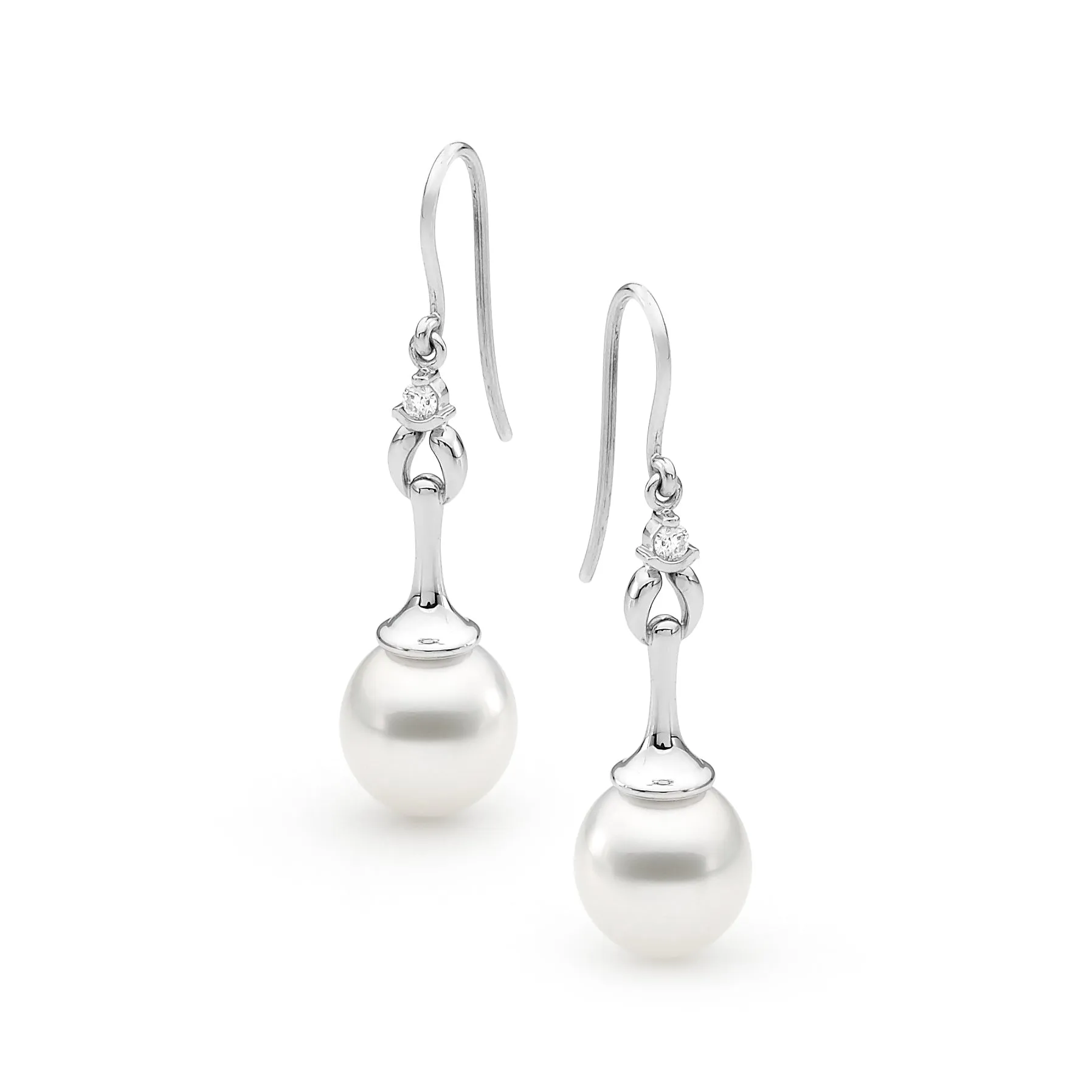 11-12mm Pearl & White Diamond French Hook Earrings