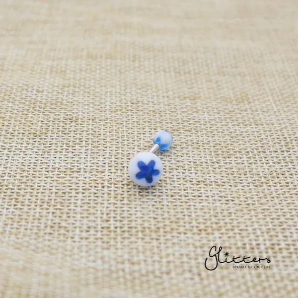 14 Gauge Acrylic Flower Balls Belly Button Ring - Blue