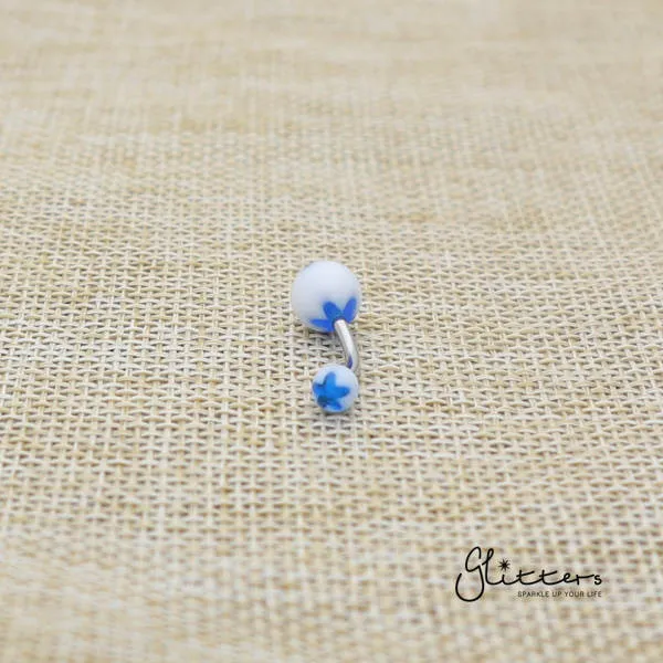 14 Gauge Acrylic Flower Balls Belly Button Ring - Blue