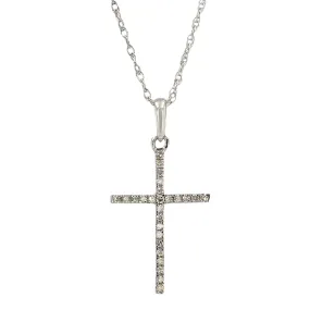 14k White gold natural diamonds cross pendant singapore chain-CR0194W