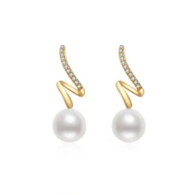 18K Solid Gold Diamond Akoya Hanadama Pearl Earrings KE00113