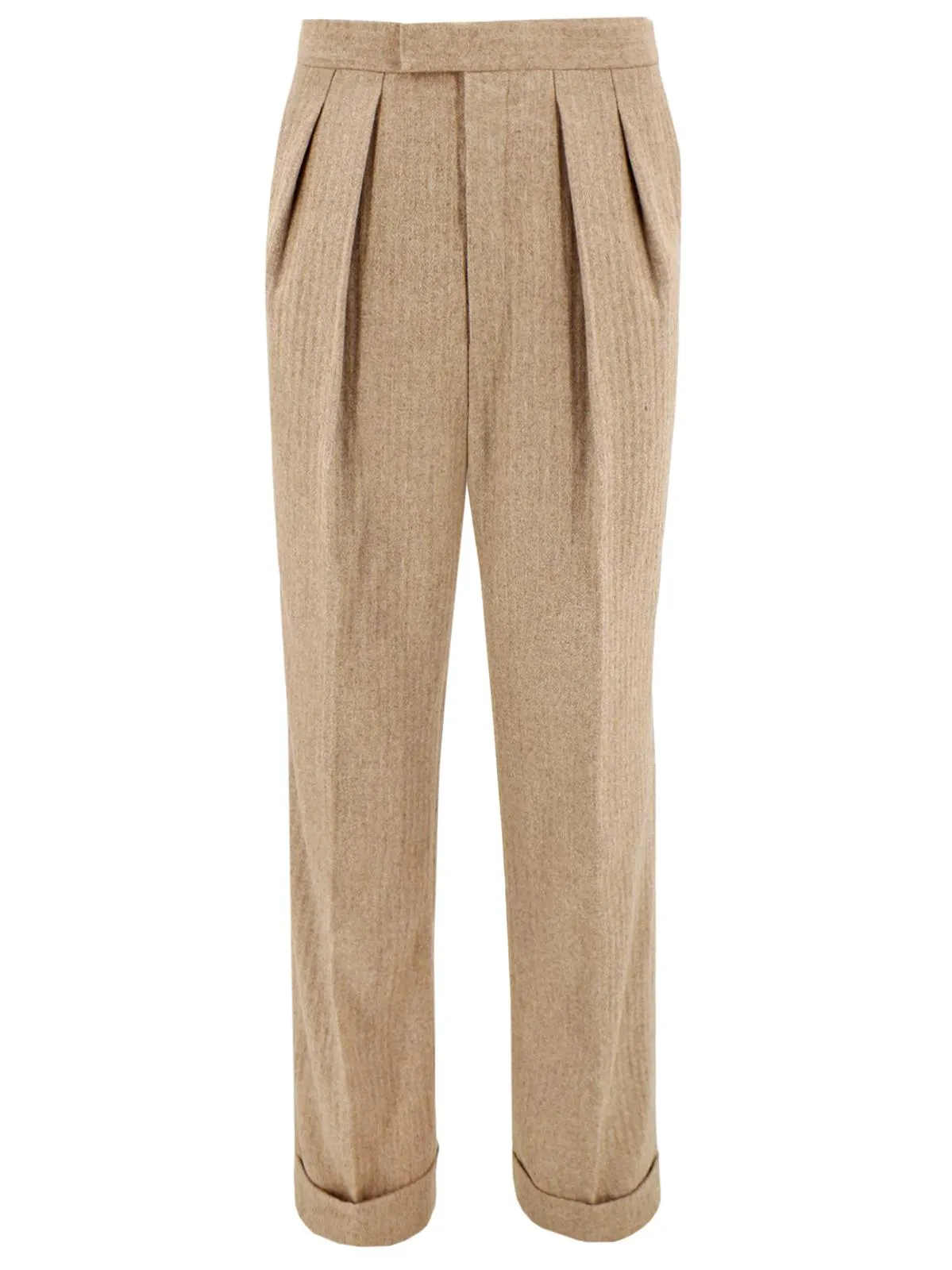 1940s Style Gallivant Beige Wool Fishtail Trousers