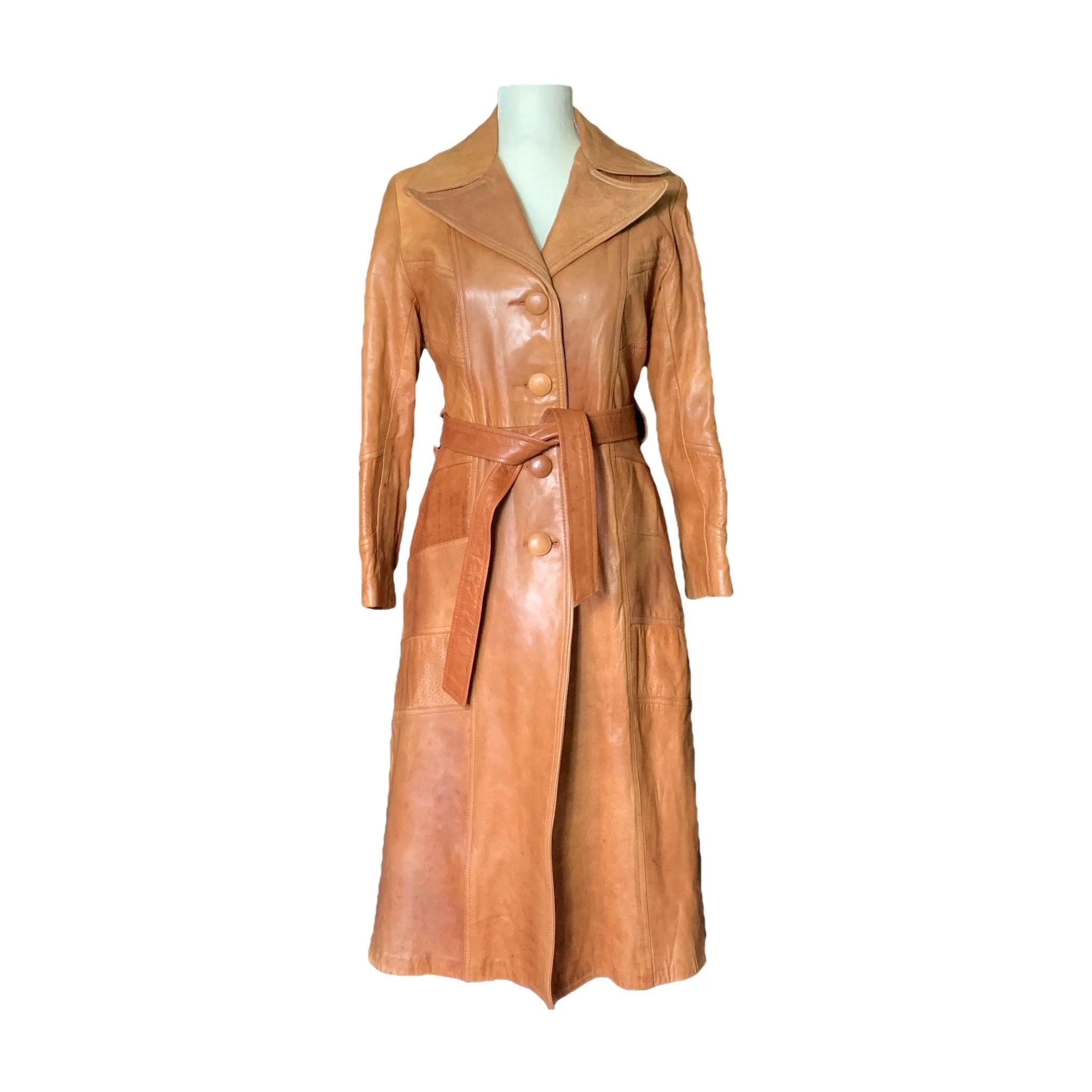 1960s Brown Leather Trench Coat by Altman of Dallas. Bohemian Southwestern Style.