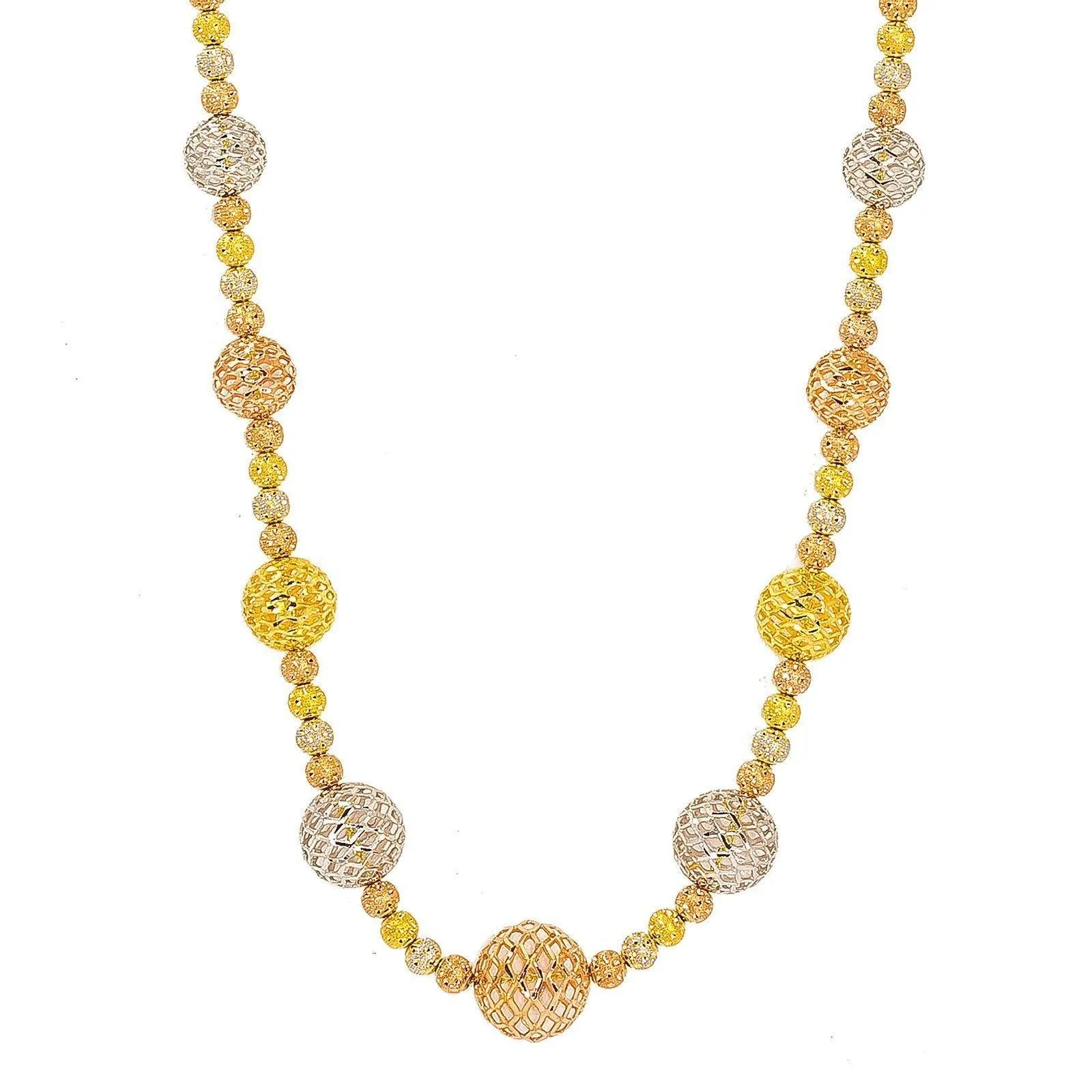 22K Multi Tone Gold Chain W/ Long Strand of Large Textured Bead-Ball Accents