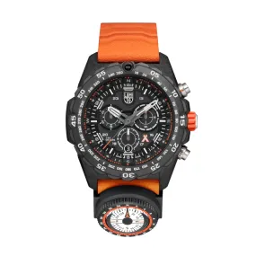 45MM LUMINOX BEAR GRYLLS SURVIVAL MASTER QUARTZ CHRONOGRAPH WATCH WITH BLACK, ORANGE AND WHITE DIAL AND COMPASS