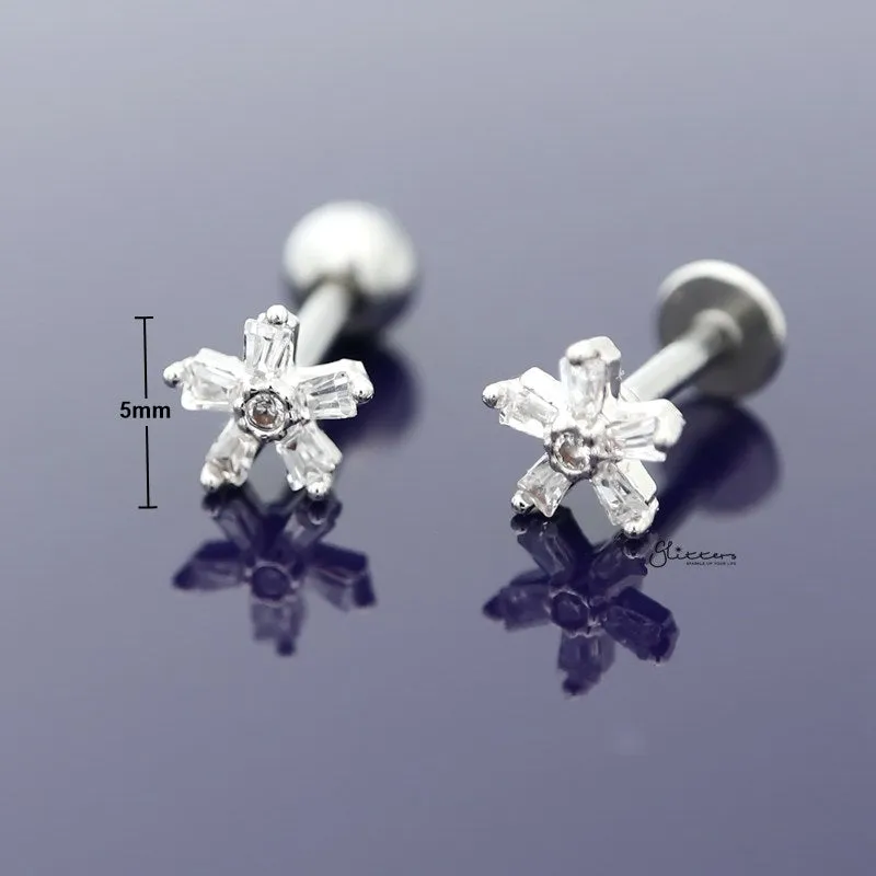 5 C.Z Square Petals Flower Tragus Cartilage Earring - Ball End | Flat Back