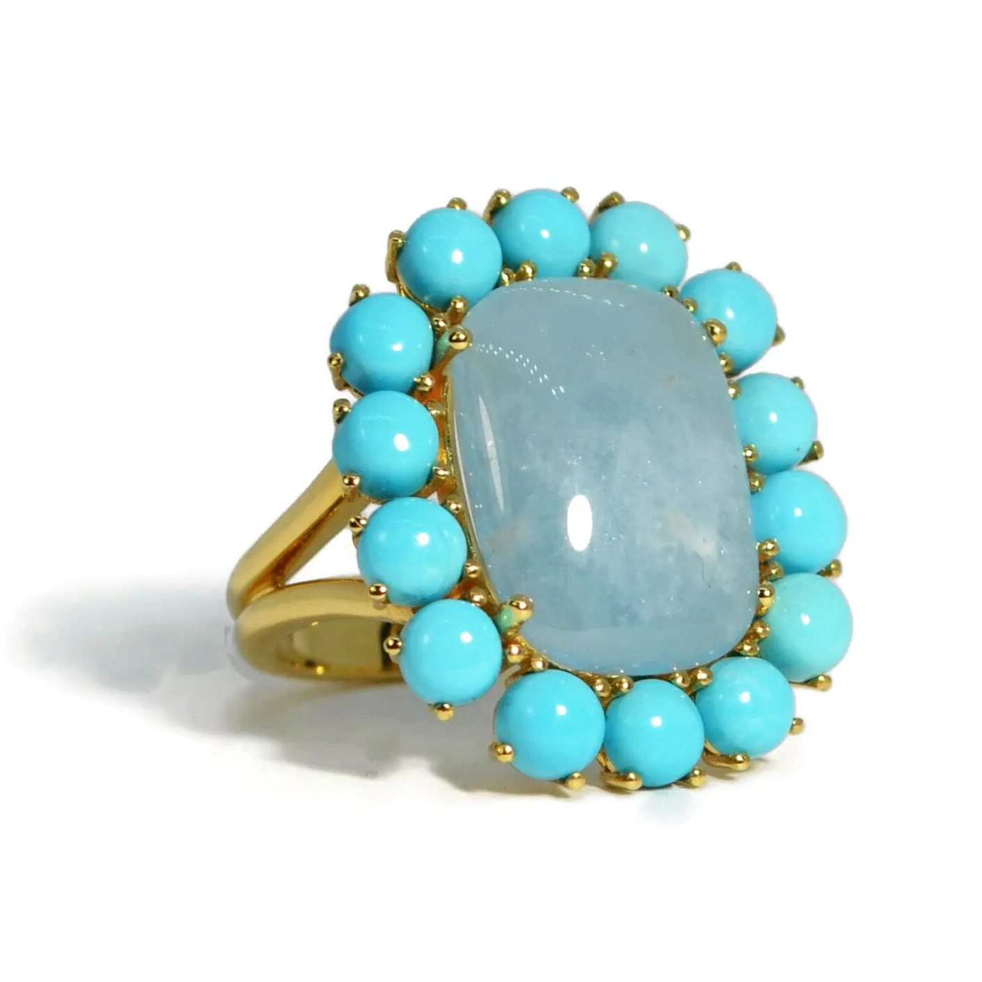 A & Furst - Sole - Ring with Milky Aquamarine and Turquoise, 18k Yellow Gold