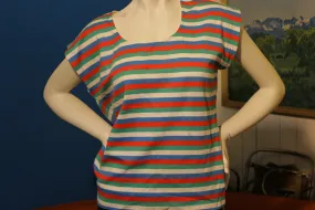 Aileen 1980's 1970's Vintage Striped Sleevless Summer Shirt.