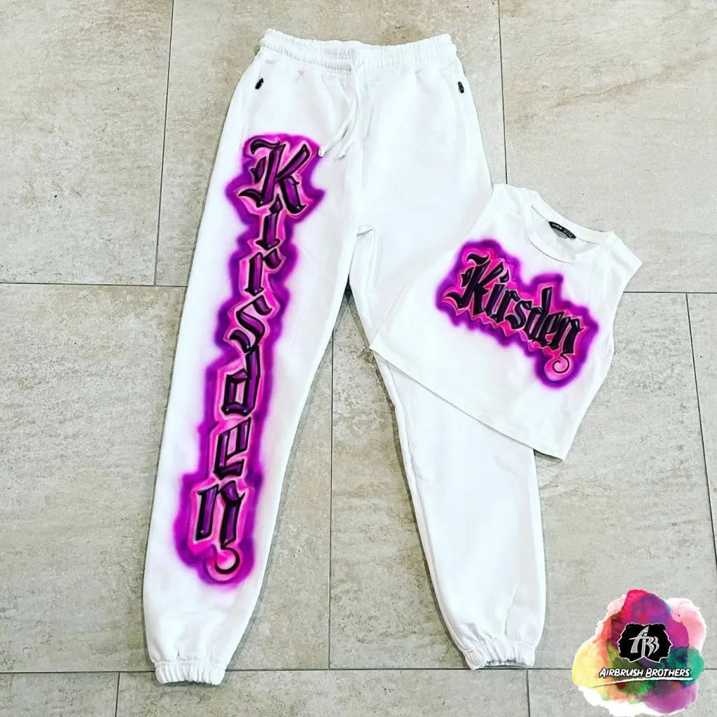 Airbrush Crop Top And Jogger Set With Name