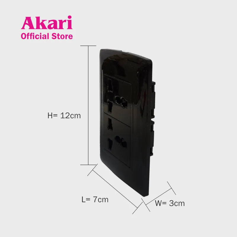 Akari 2 Gang Multipurpose Socket - Black (AWD-204BI)