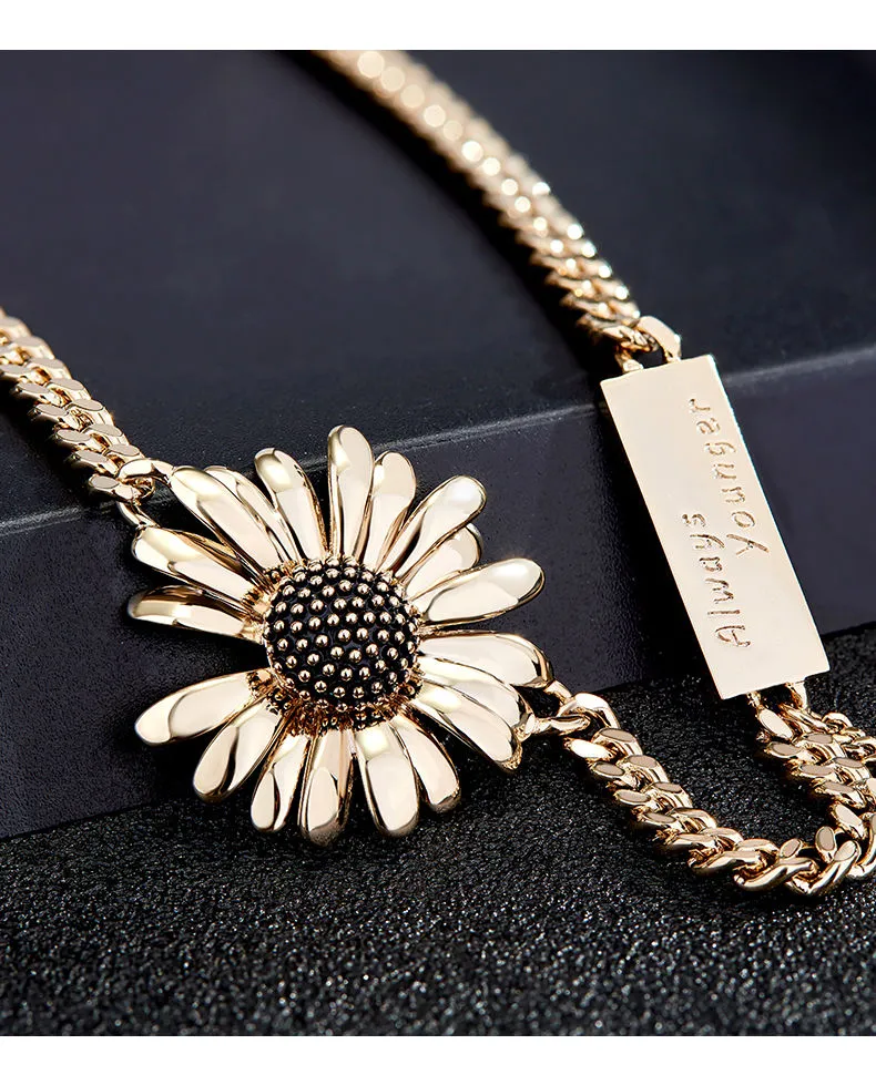 Always Younger Fringe Sunflower 18K Gold Plated Necklace