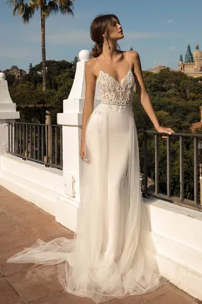 Amazing Long Mermaid Chapel Train Tulle Open Back Wedding Dress