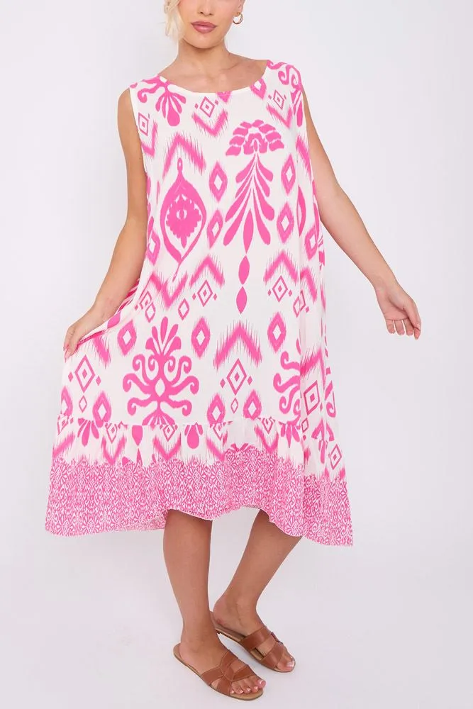 Aztec Baroque Print Back Tie Dress