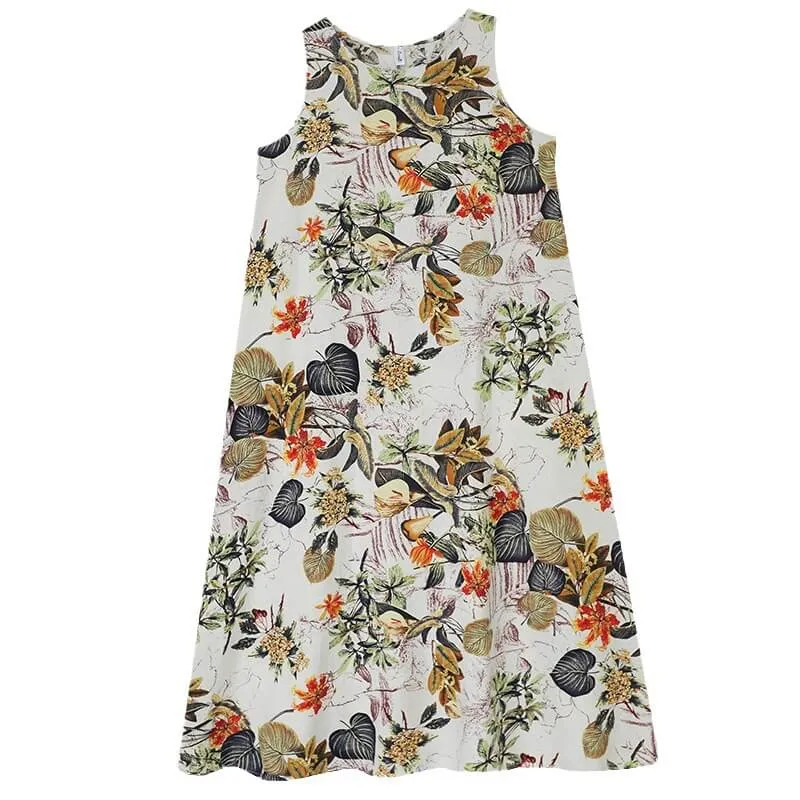 Babakud Plus Size - Summer Floral Printed Cotton Sleeveless Pinafore Dress