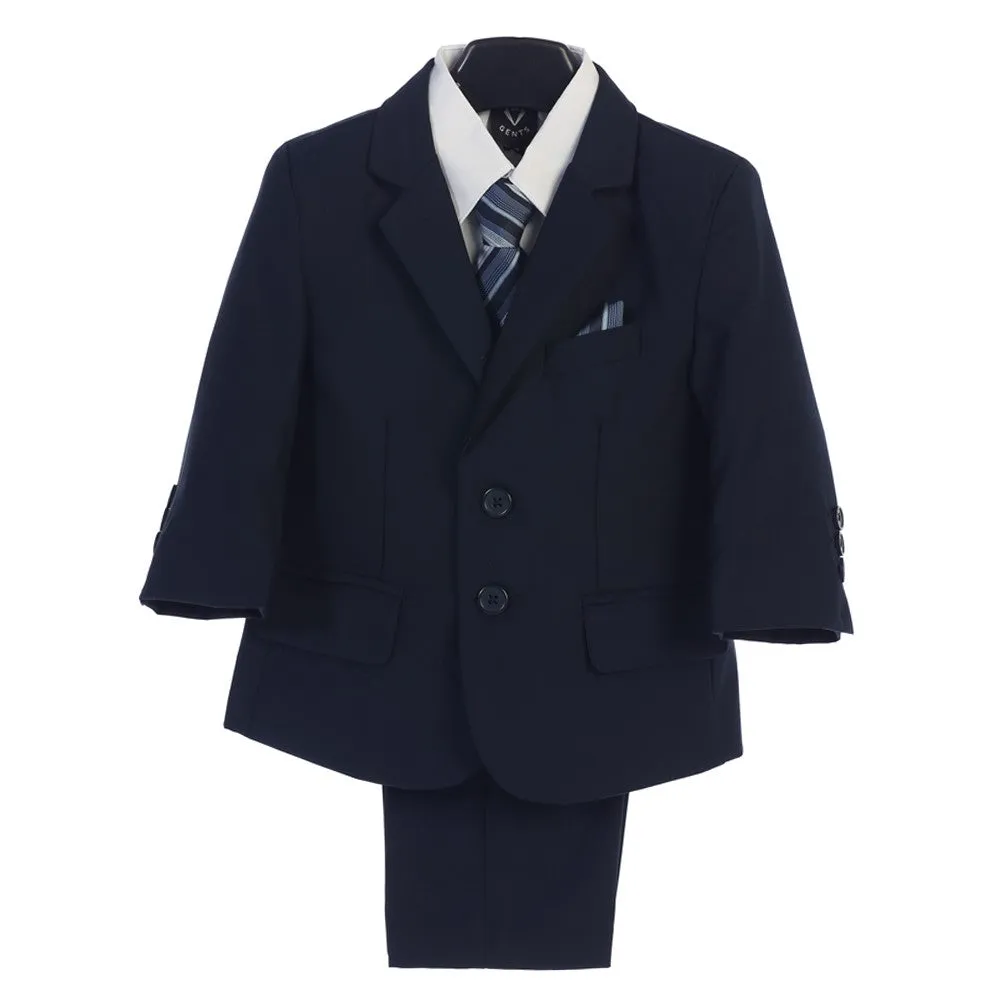 Baby Boys Navy Jacket Vest Tie Pocket Square Shirt Pant 5 Pc Suit 6-24M