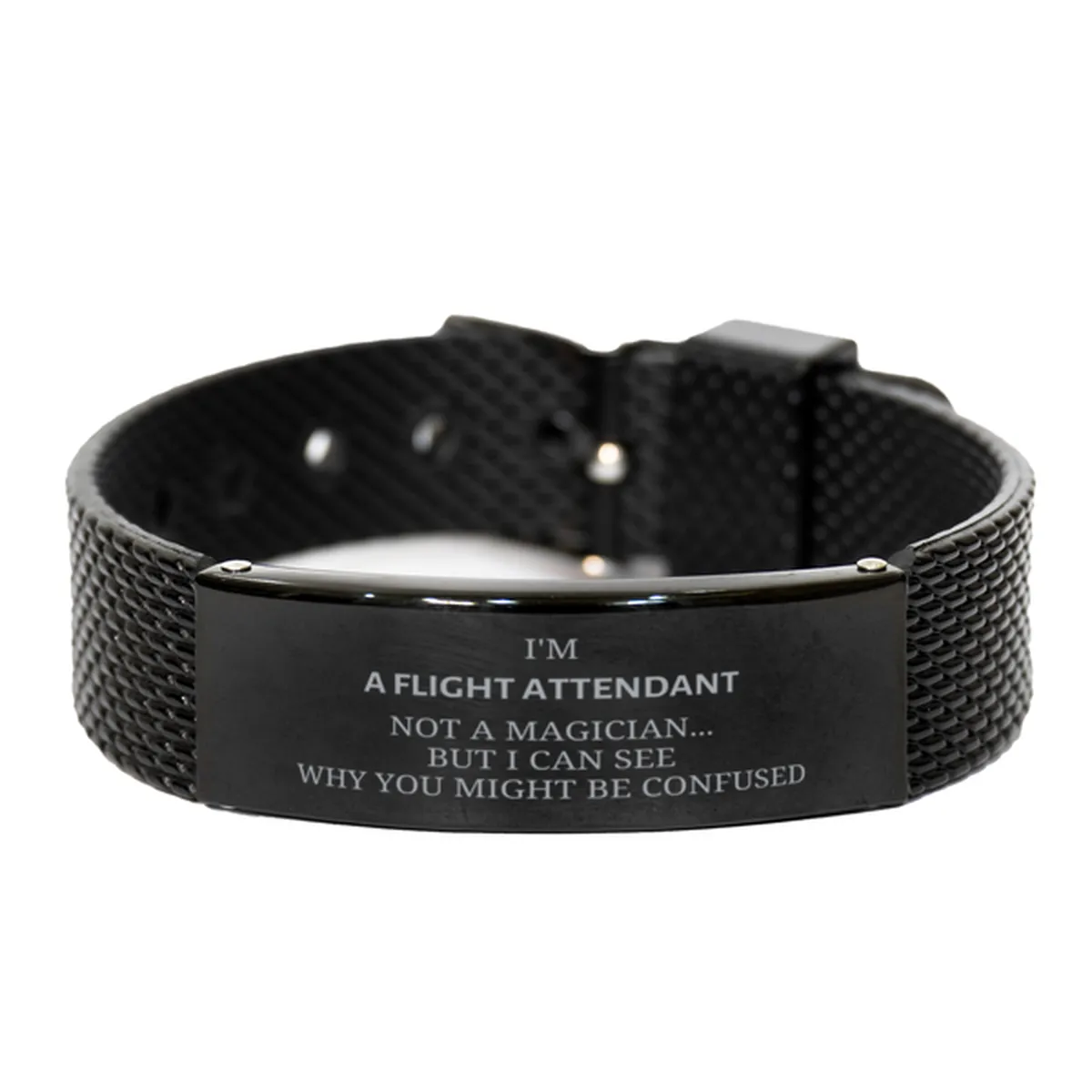 Badass Flight Attendant Gifts, I'm Flight Attendant not a magician, Sarcastic Black Shark Mesh Bracelet for Flight Attendant Birthday Christmas for  Men, Women, Friends, Coworkers