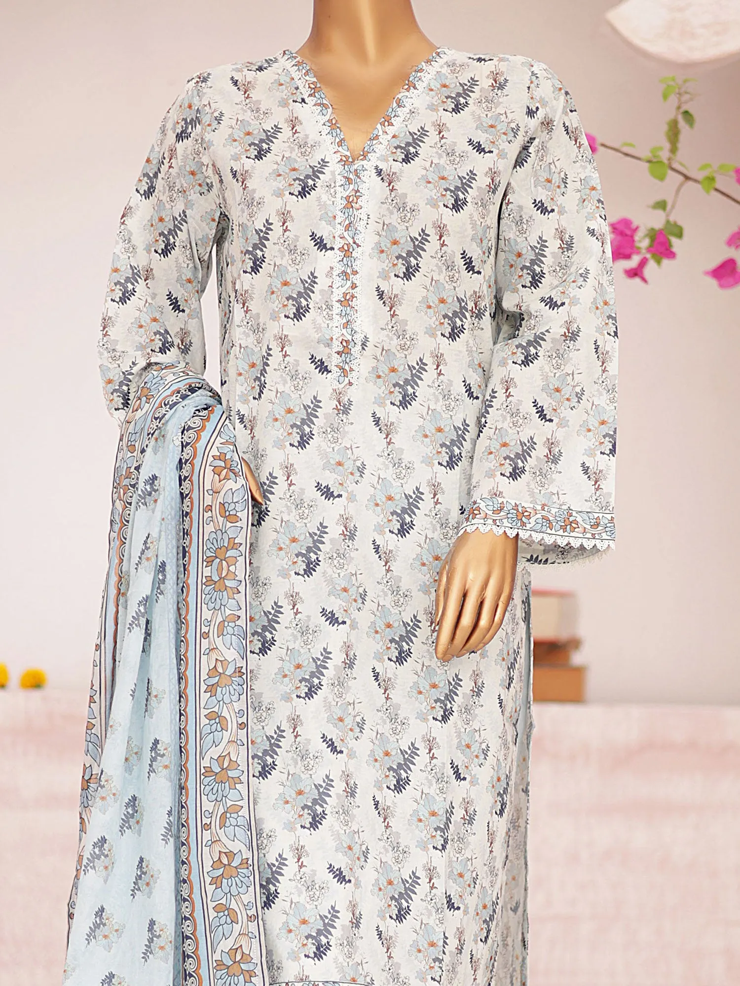 Bin Saeed Printed Lawn 3-Piece Suit - Ice Blue