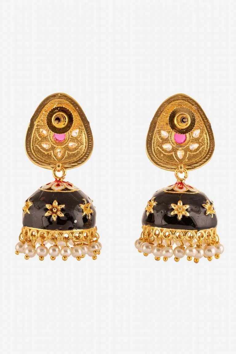 Black Flower Enamelled Jhumki