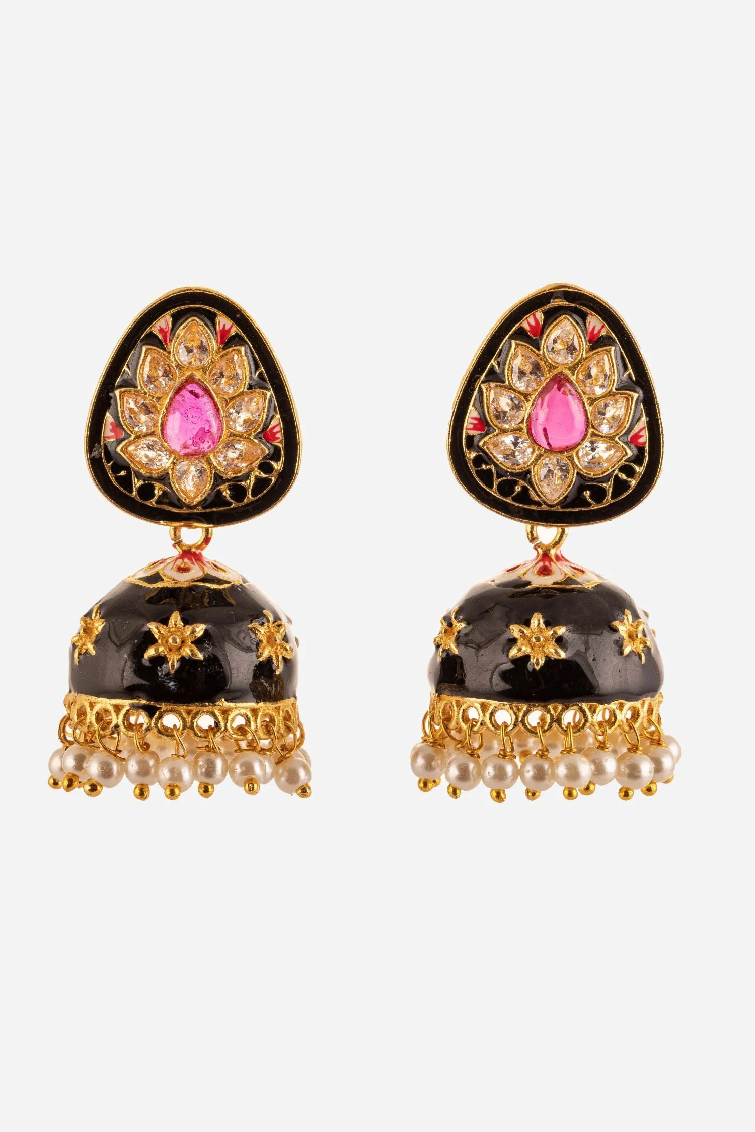 Black Flower Enamelled Jhumki