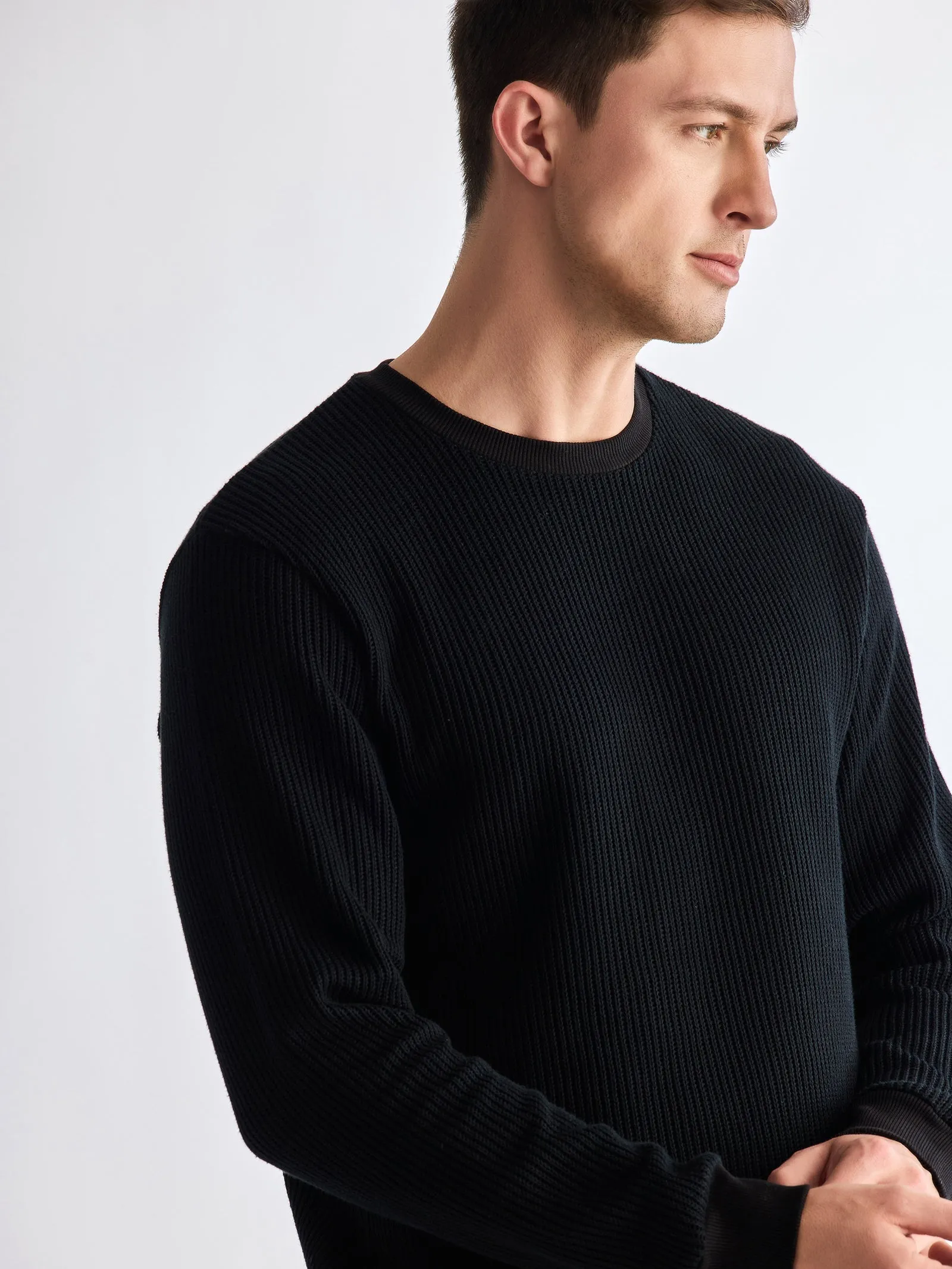 Black Solid Knit Sweatshirt