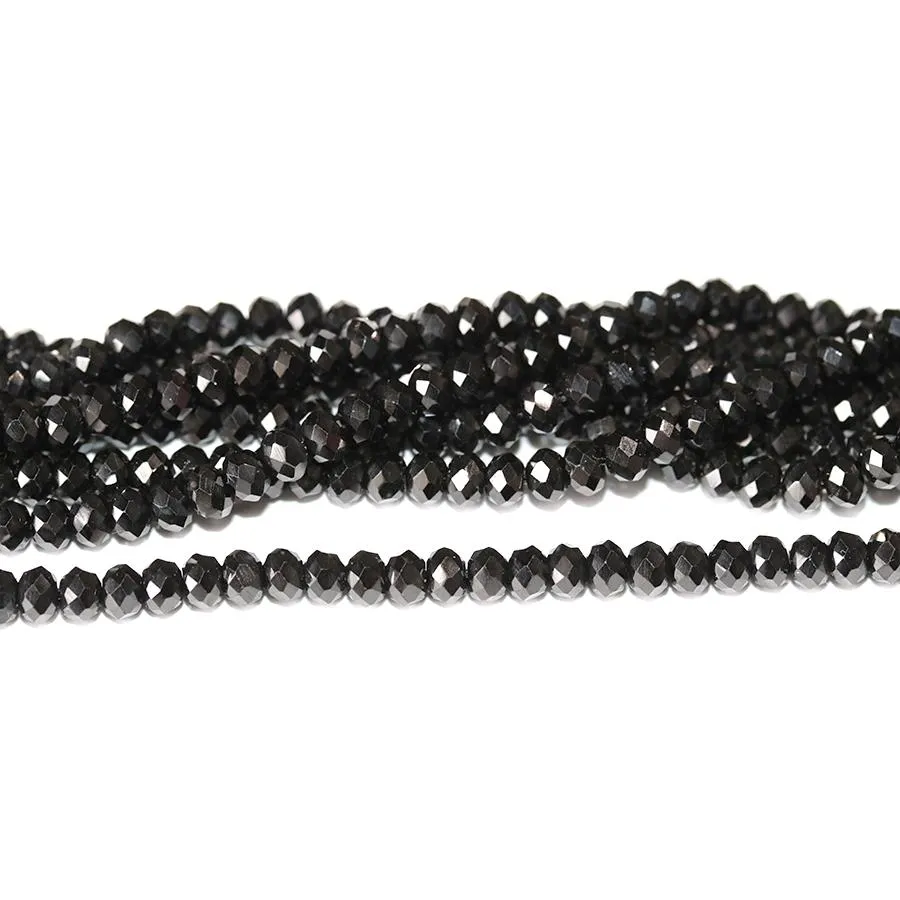 Black Spinel 4mm Faceted Rondelle - 15-16 Inch