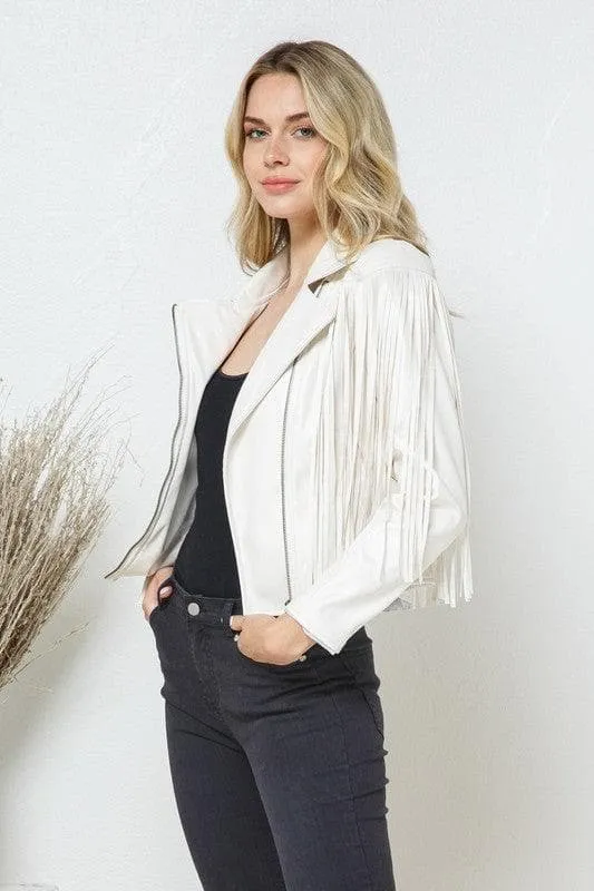 BLUE B Faux Leather Moto Fringe Jacket