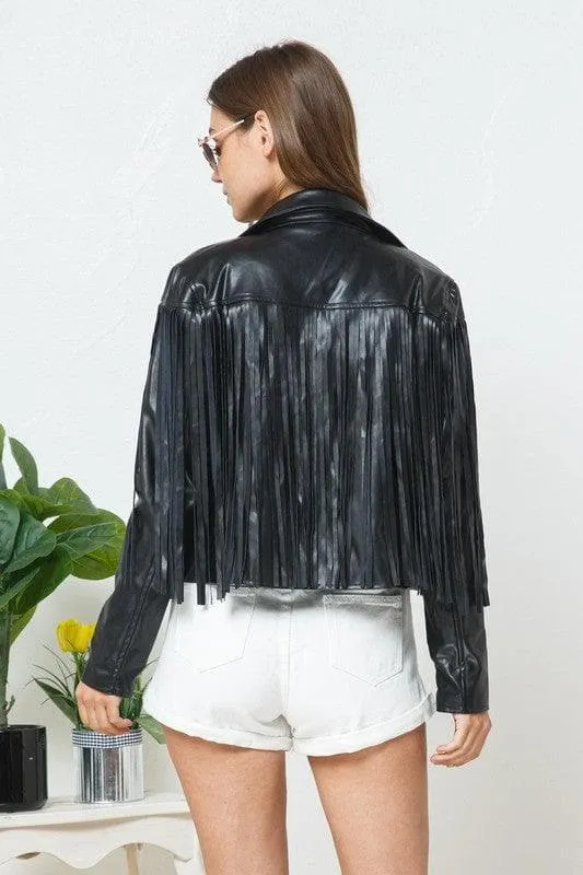 BLUE B Faux Leather Moto Fringe Jacket