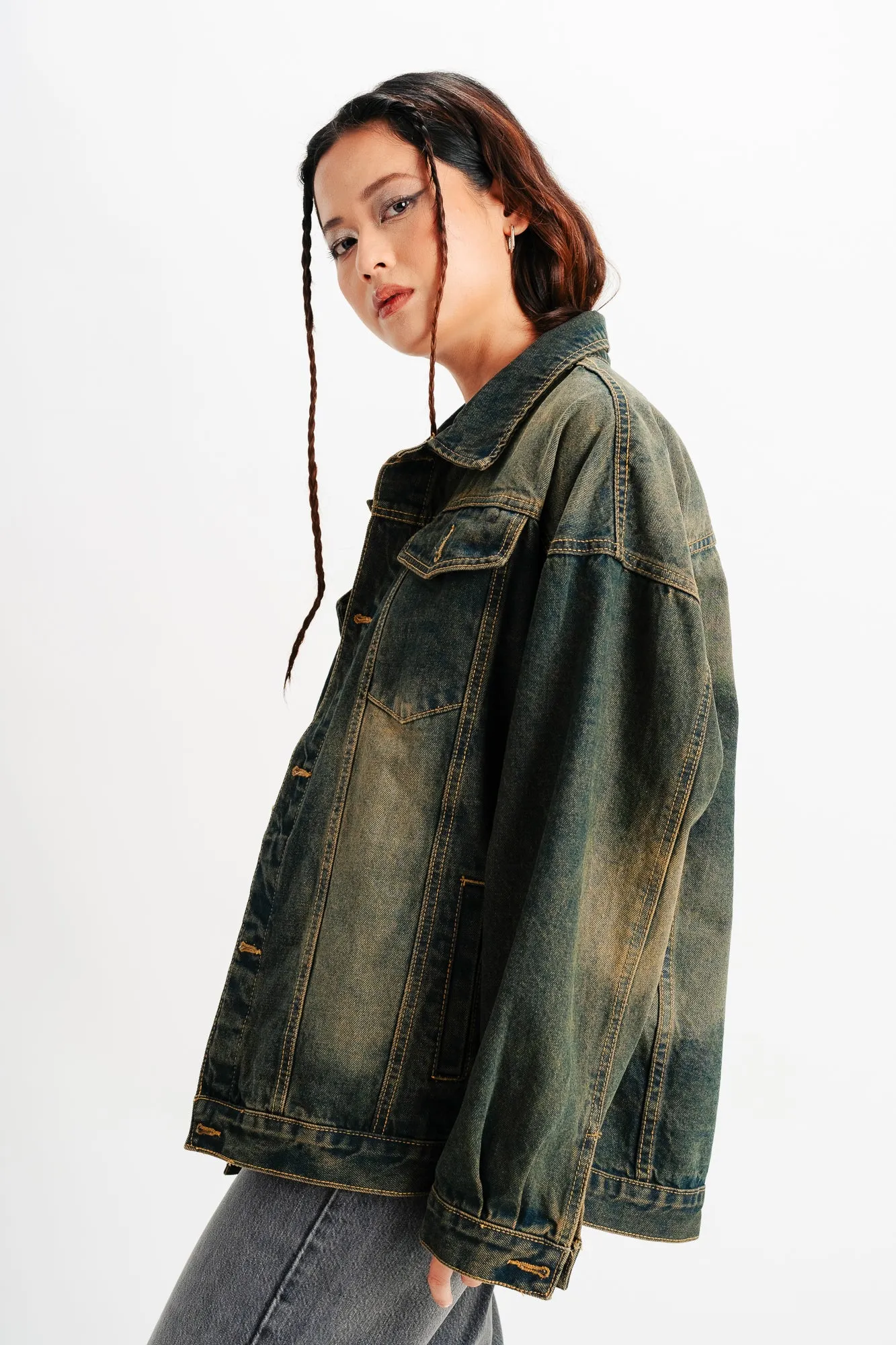 Blue Spread Collar Denim Jacket