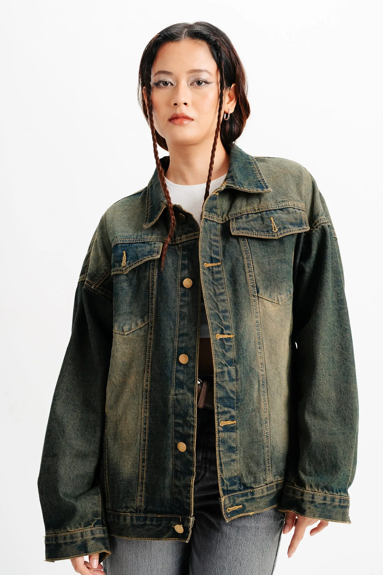 Blue Spread Collar Denim Jacket