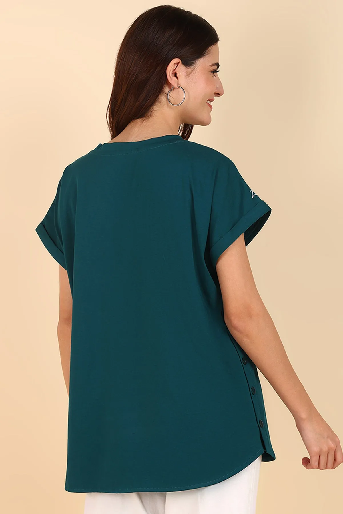 Bottle Green 100% Soft Cotton Zipless Maternity Feeding Top