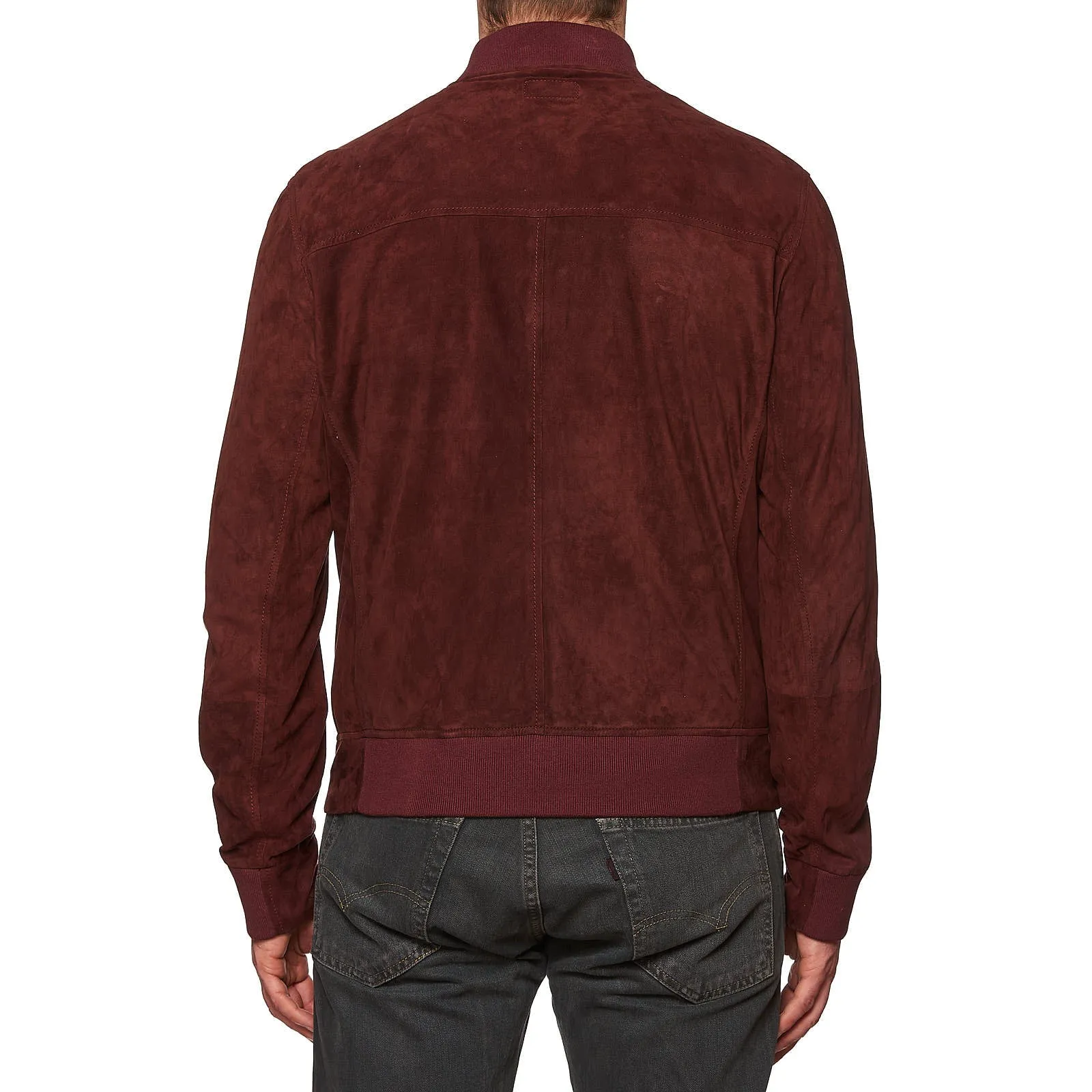 BRUNELLO CUCINELLI Burgundy Suede Leather Unlined Flight Bomber Jacket Size L