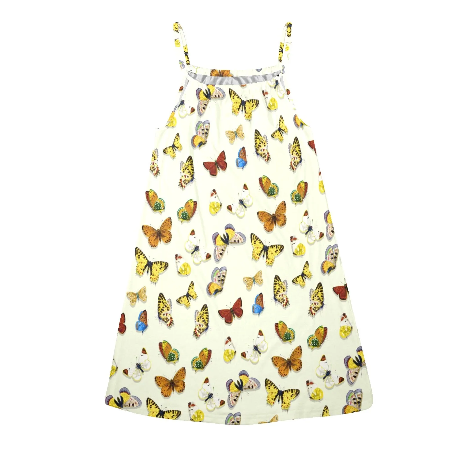 butterfly shadowed print Drawstring Neck Sleeveless Dress (Model D68)