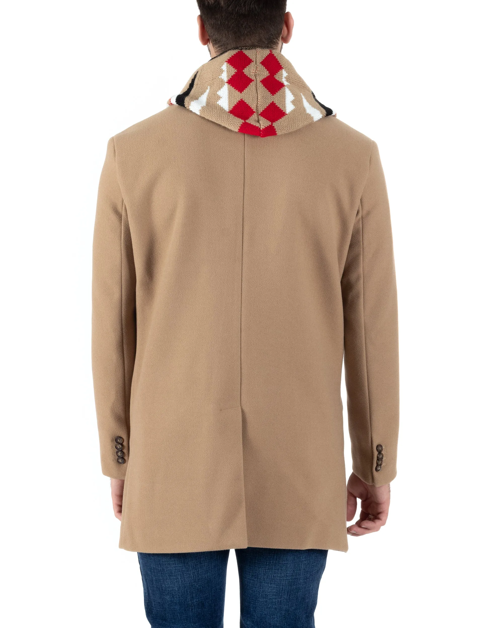 Cappotto Monopetto Uomo Giacca Giaccone Con Cappuccio In Lana Camel Baronetto Elegante GIOSAL-CO1030A