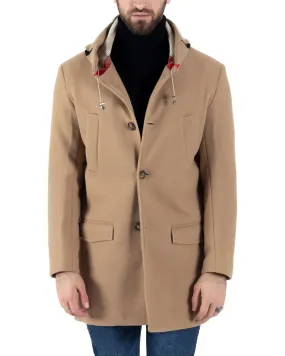 Cappotto Monopetto Uomo Giacca Giaccone Con Cappuccio In Lana Camel Baronetto Elegante GIOSAL-CO1030A