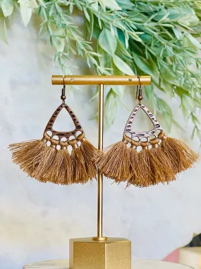 Carissa Fringe Earrings  Tan