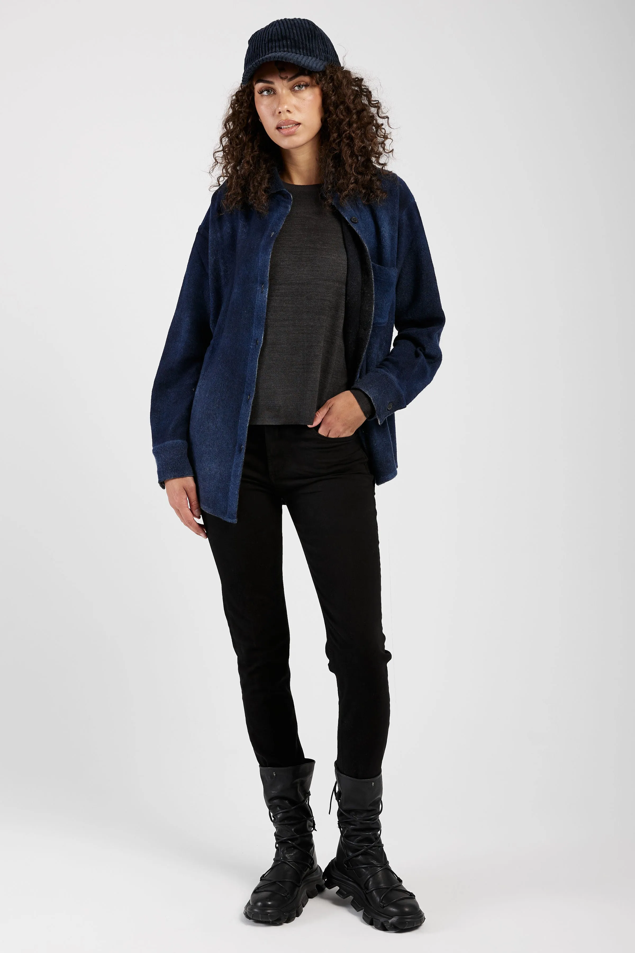 Cashmere Wool Knit Shirt in Midnight