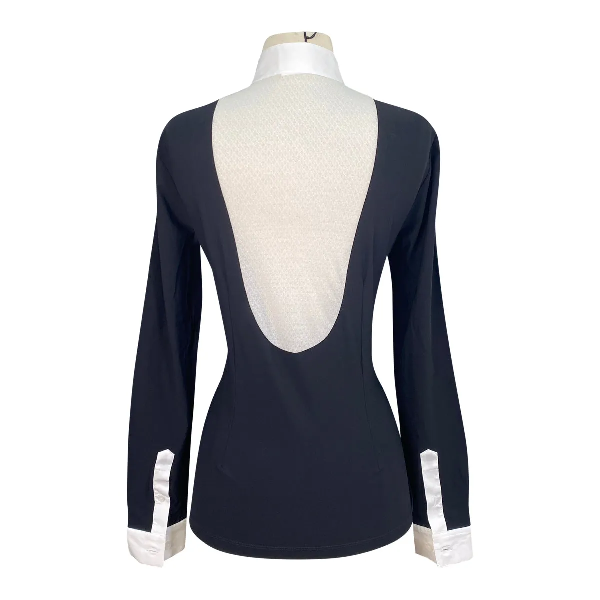 Cavalleria Toscana Lace Drop Bib L/S Competition Shirt in Navy - Women's Large