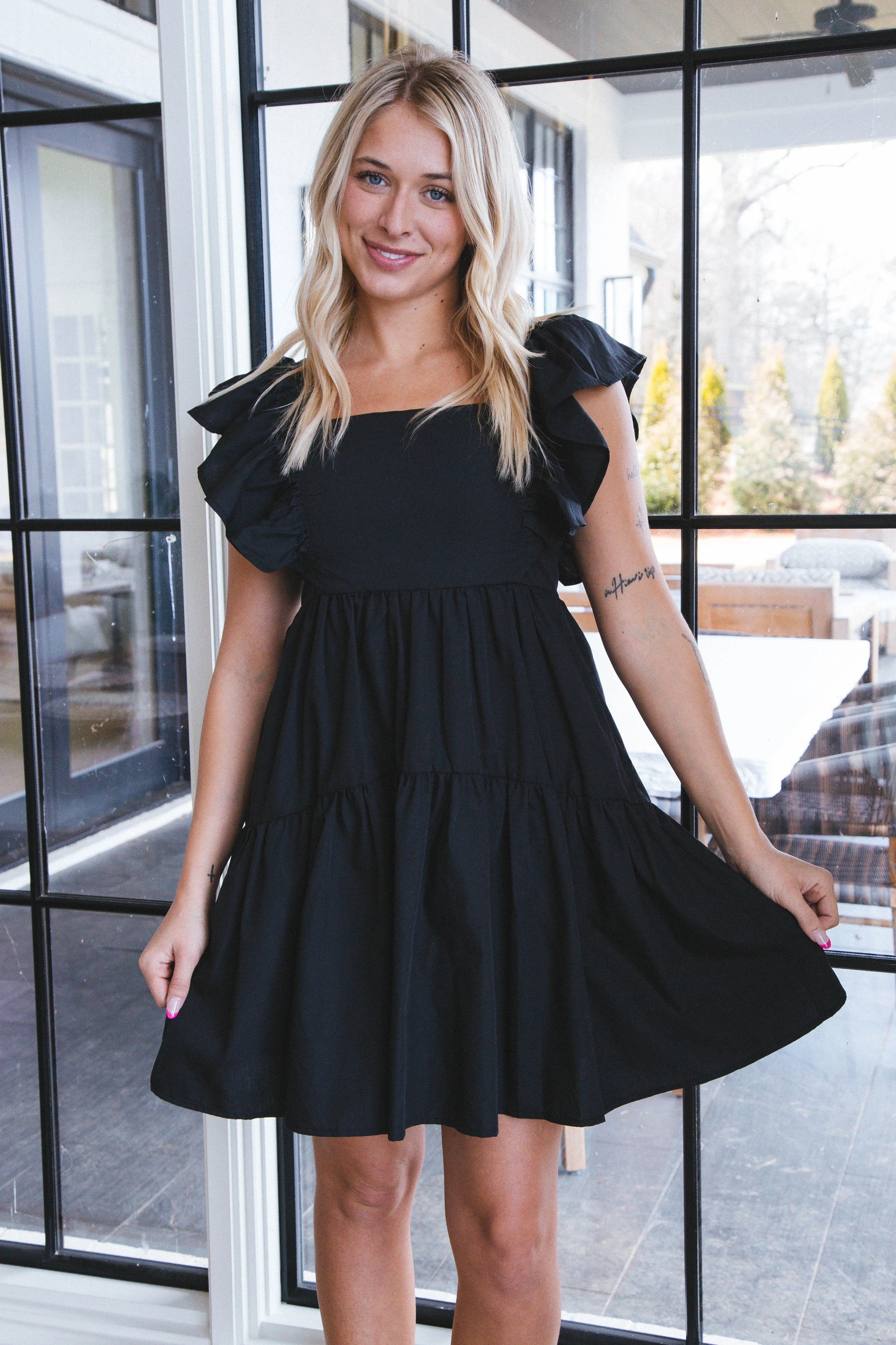 Celia Solid Babydoll Dress, Black