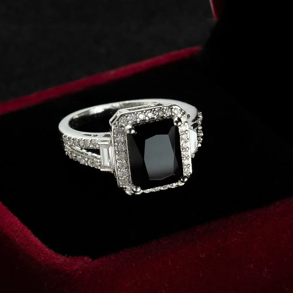 Charm Black Onyx Zircon Stone Ring - 925 Sterling Silver