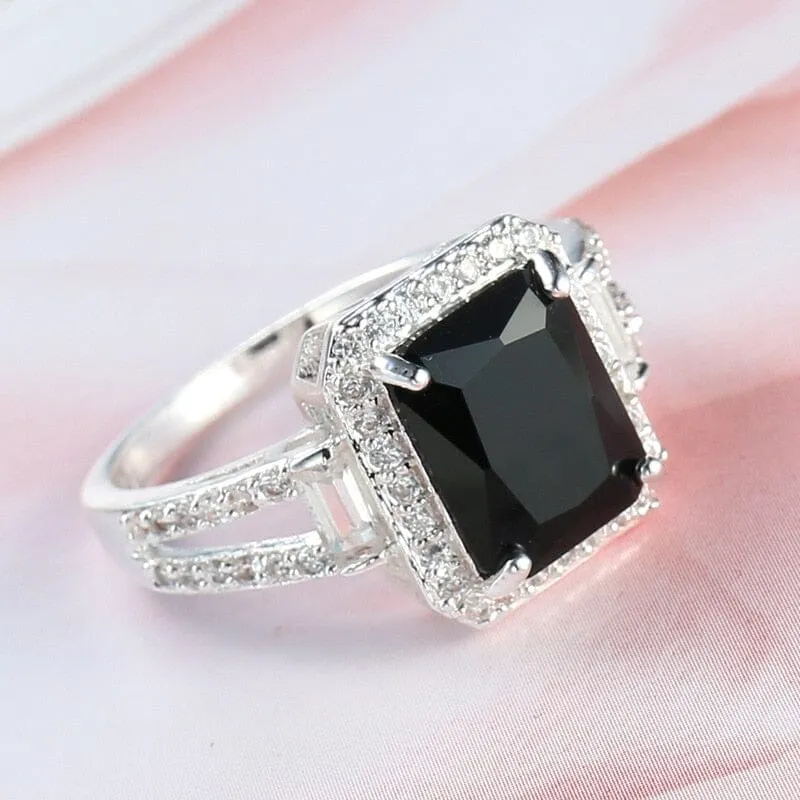 Charm Black Onyx Zircon Stone Ring - 925 Sterling Silver