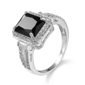 Charm Black Onyx Zircon Stone Ring - 925 Sterling Silver