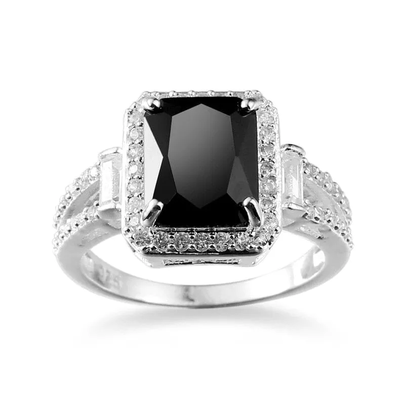 Charm Black Onyx Zircon Stone Ring - 925 Sterling Silver