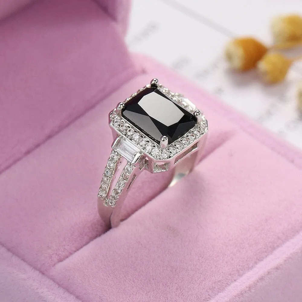 Charm Black Onyx Zircon Stone Ring - 925 Sterling Silver