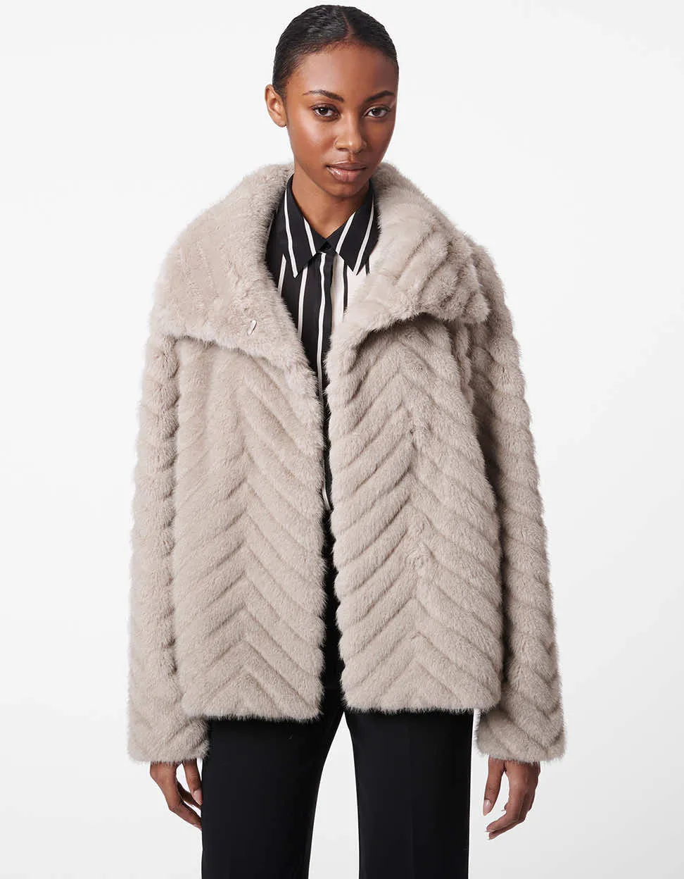 Chevron Faux Fur Jacket