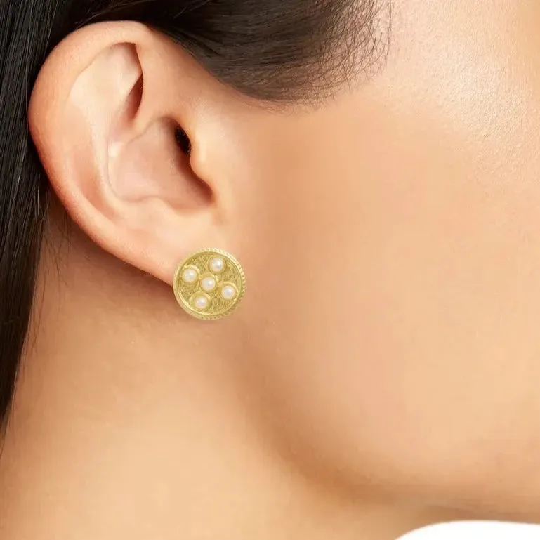 Coin with pearl accent clip-on earrings