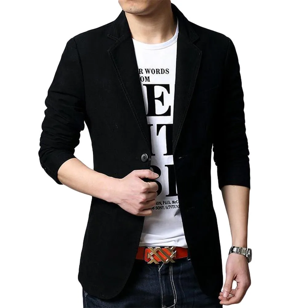 Cotton Black Jacket Two-Button Casual Blazer