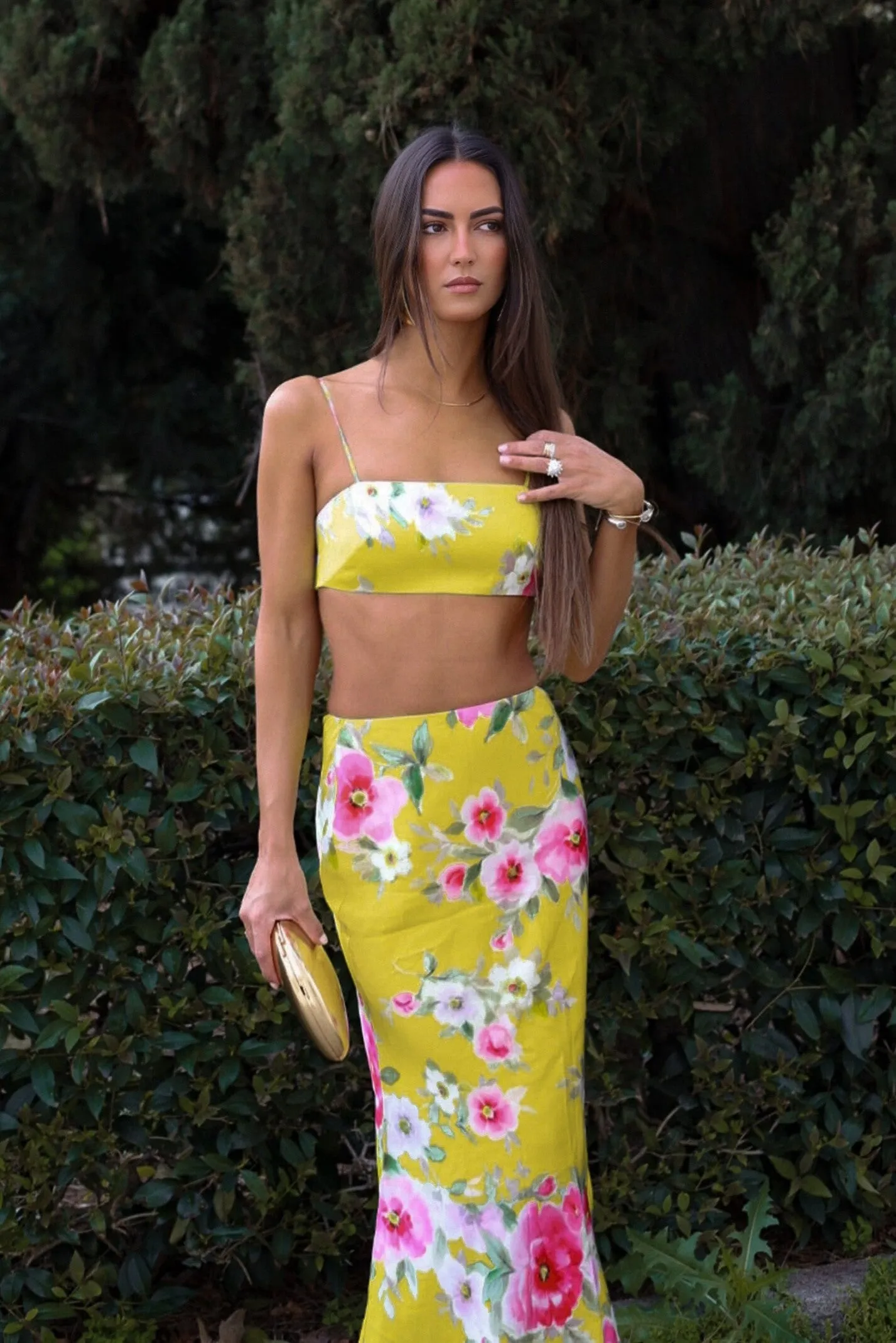 CROP TOP AMARELO COM ESTAMPADO FLORAL